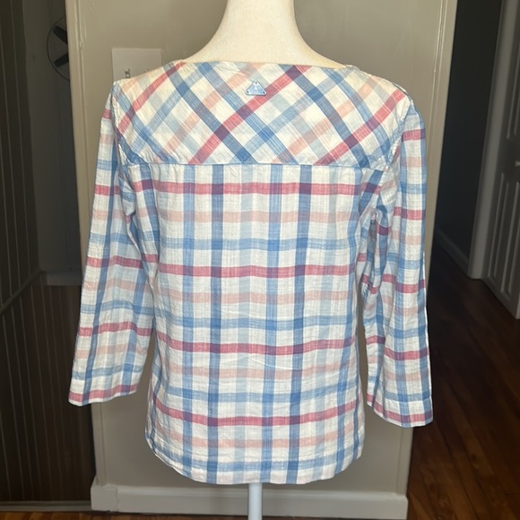 BARBOUR Womens Harbourside Top in Skyline Blue Check Plaid Size 4 - Picture 9 of 13